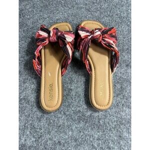 Kensie Girl Renata 2 Slide Sandals – Brown & Pink – Textile Bow – Women’s Size 7